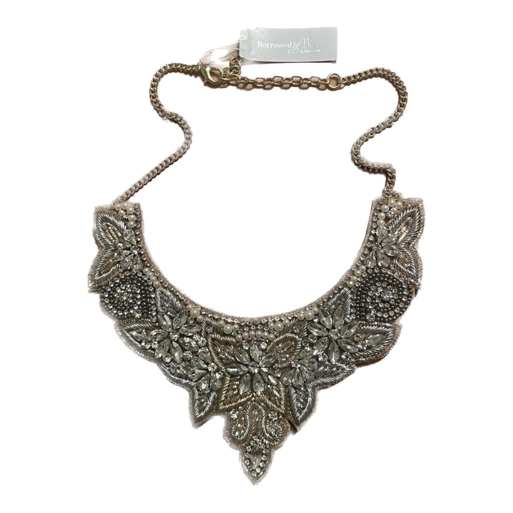NWT! Borrowed & Blue by Southern Living Pearl and Rhinestone Bib Necklace